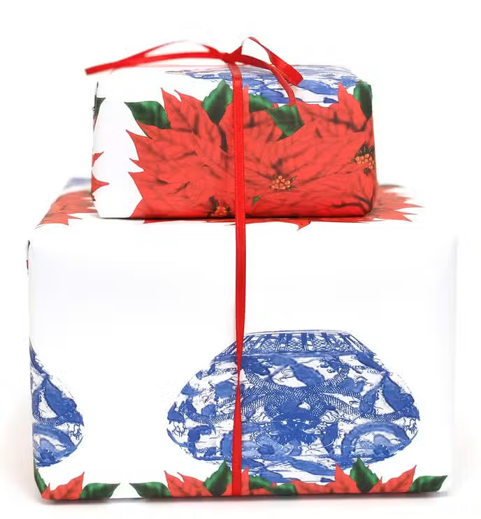 Poinsettia Chinoiserie Gift Wrap - Hollow Way Home