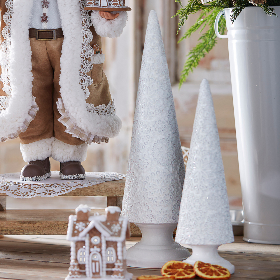 RAZ Imports Gingerbread Lane 16.5" Textured White Cone Tree, Set of 2