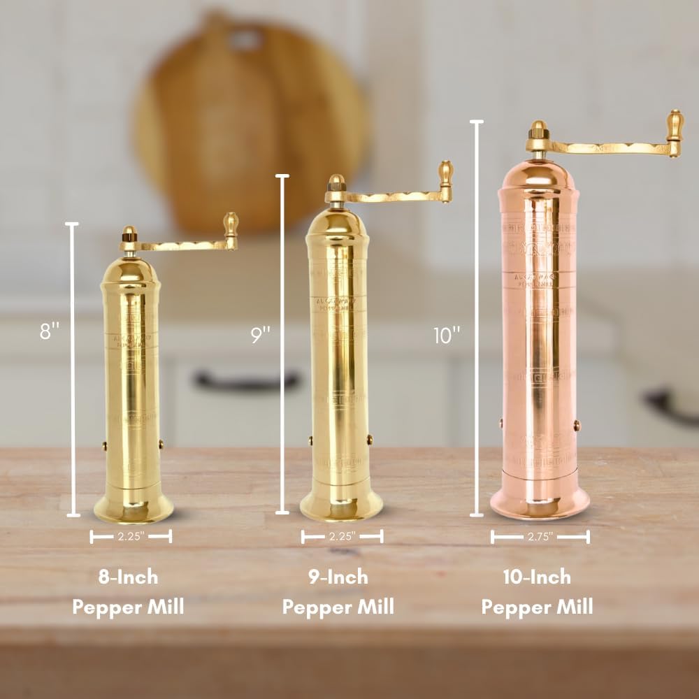 Alexander Home The Original Greek Pepper Mill Brass 10 Inch Tall - Hollow Way Home