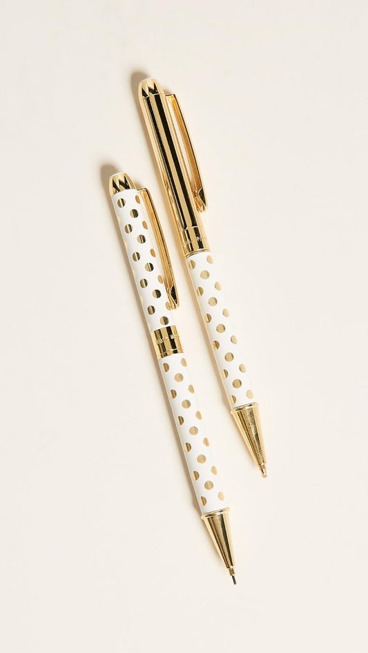 Kate Spade New York Black Ink Ballpoint Pen and 0.9mm Mechanical Pencil Set, Gold Dot - Hollow Way Home