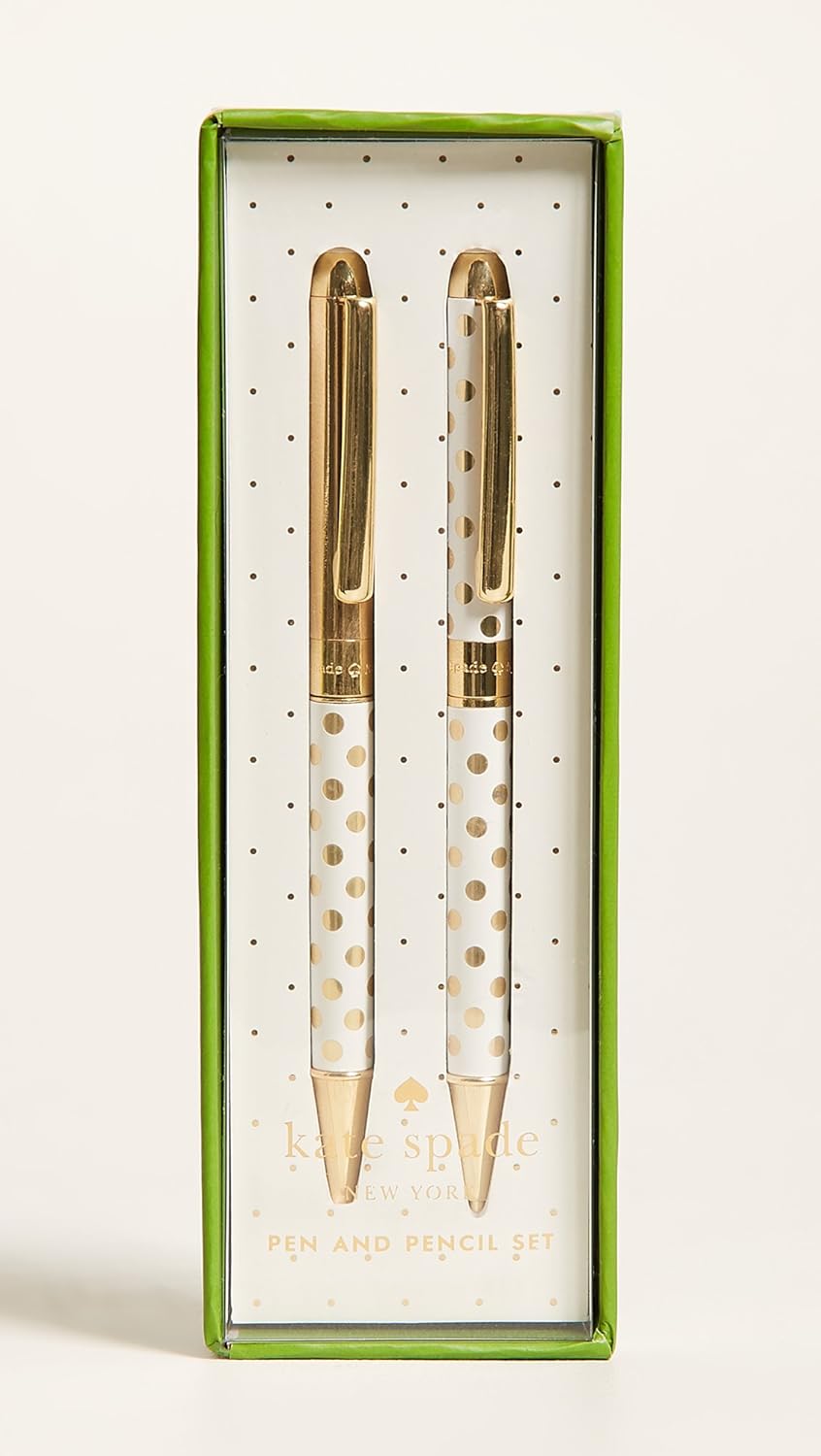Kate Spade New York Black Ink Ballpoint Pen and 0.9mm Mechanical Pencil Set, Gold Dot - Hollow Way Home