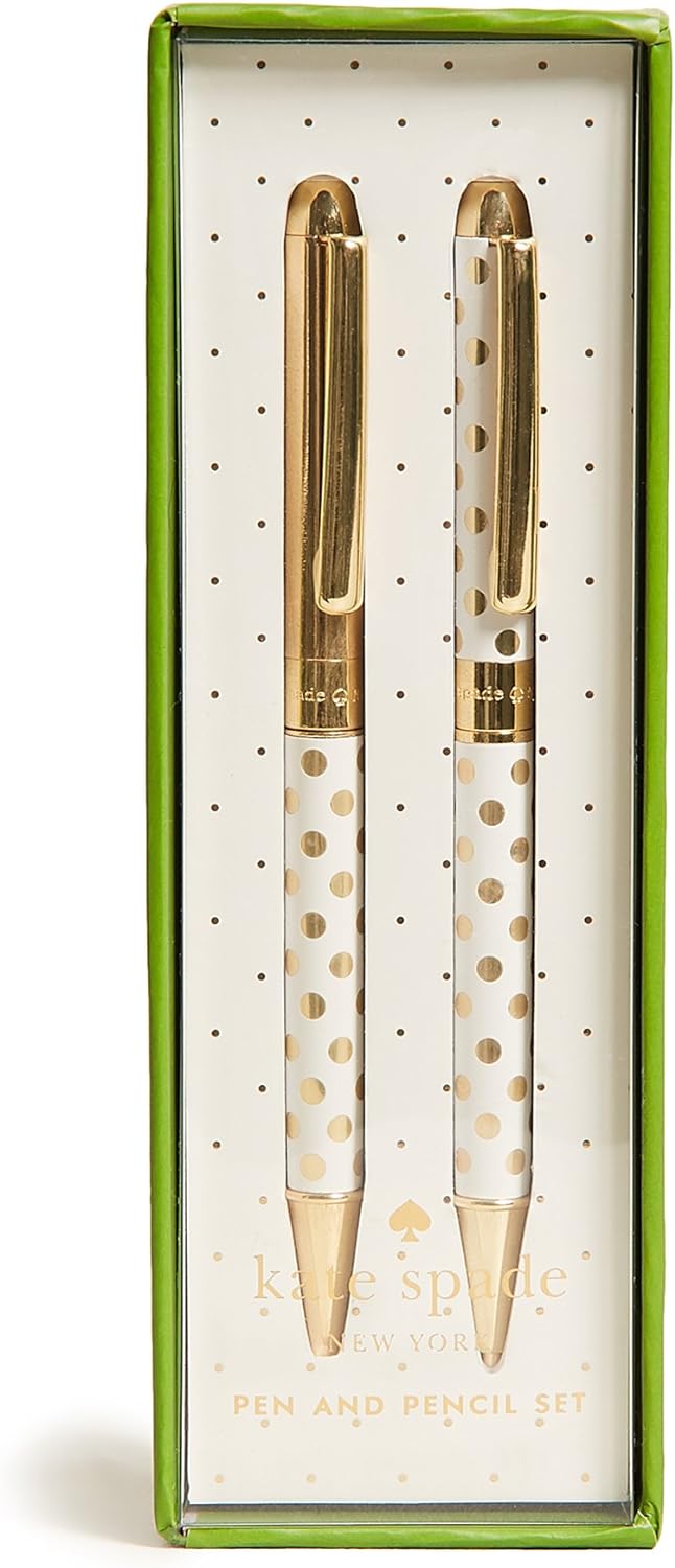 Kate Spade New York Black Ink Ballpoint Pen and 0.9mm Mechanical Pencil Set, Gold Dot - Hollow Way Home