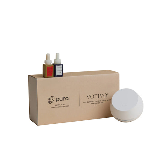 Pura + Votivo Smart Home Diffuser Set – Red Currant & Clean Crisp White