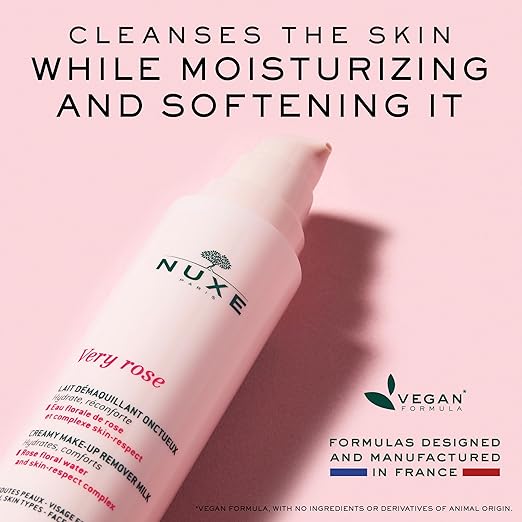 NUXE Very Rose Make-Up Removing Milk 6.8 - Vegan, Moisturizing & Comforting Cleanser for Face and Eyes, 6.8 oz - Hollow Way Home