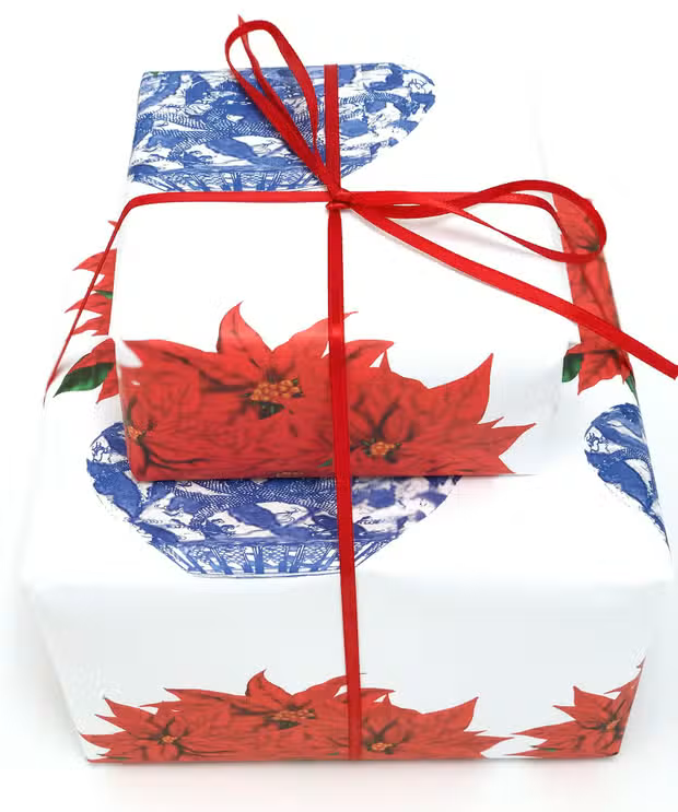 Poinsettia Chinoiserie Gift Wrap - Hollow Way Home