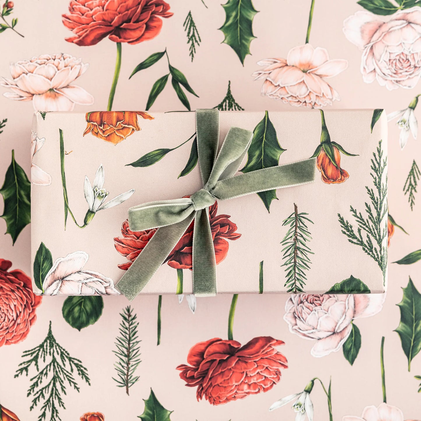 Berry Roses - Pink Christmas Gift Wrap - Hollow Way Home