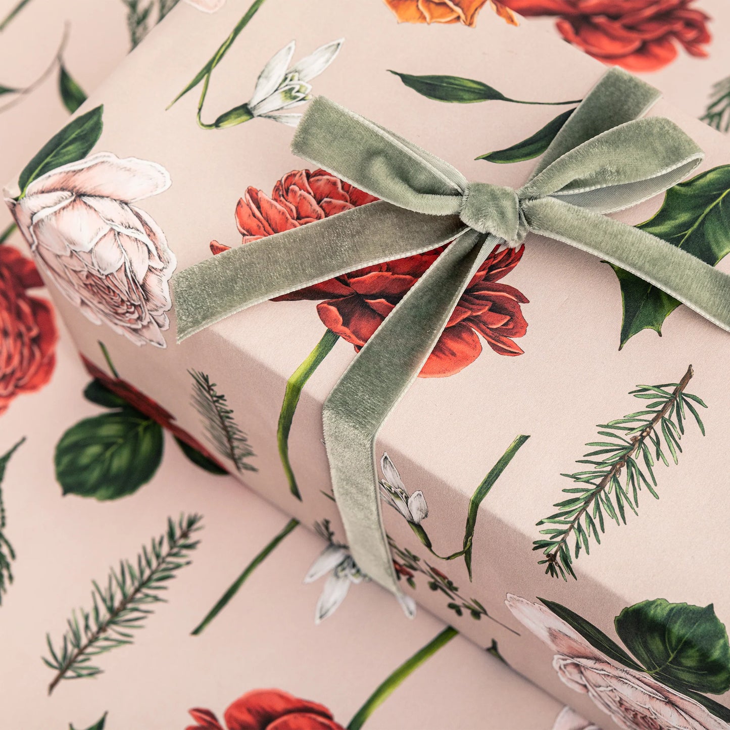 Berry Roses - Pink Christmas Gift Wrap - Hollow Way Home