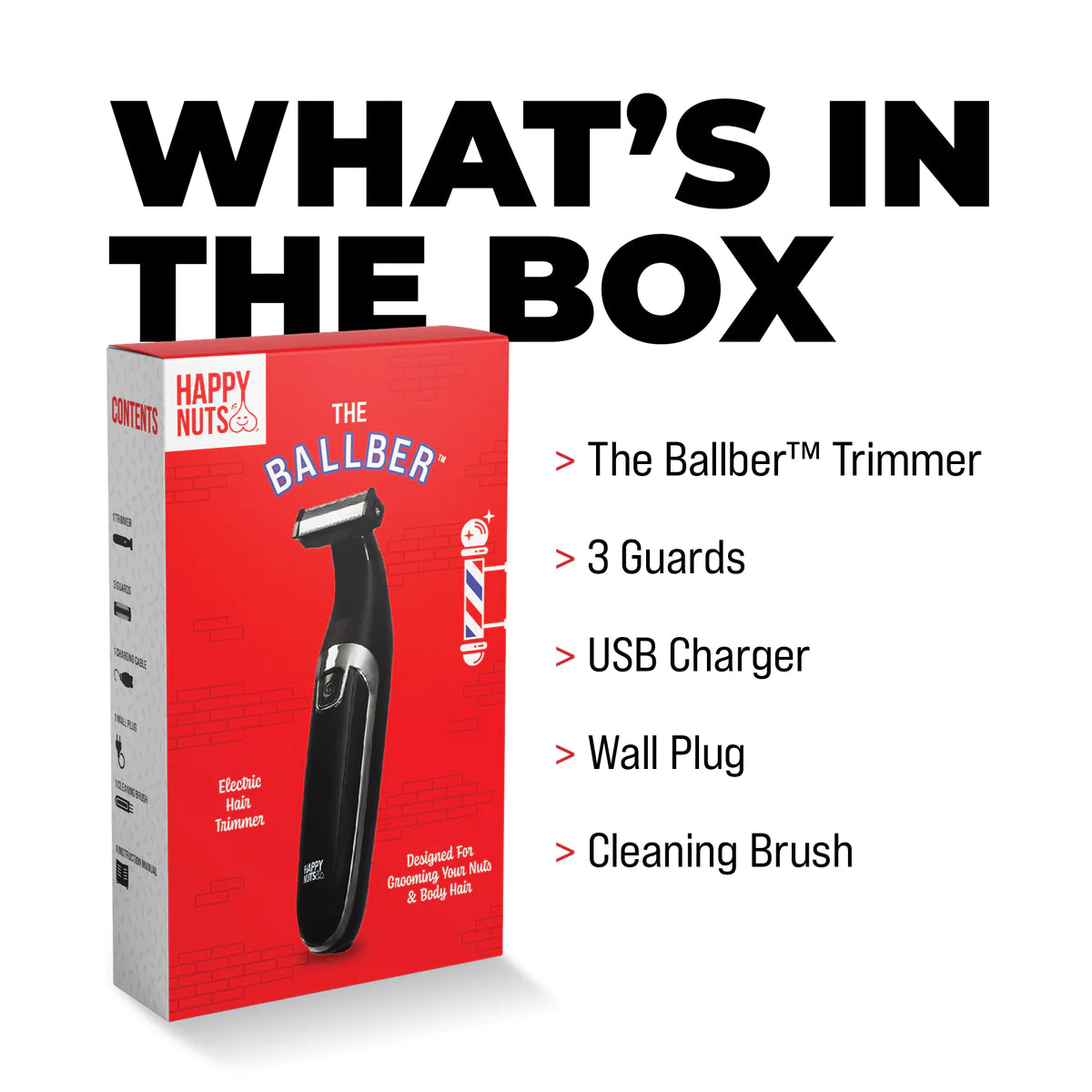 Happy Nuts The Ballber, Groin Hair Trimmer, Waterproof Rechargeable Electric Hair Shaver for Men - Hollow Way Home