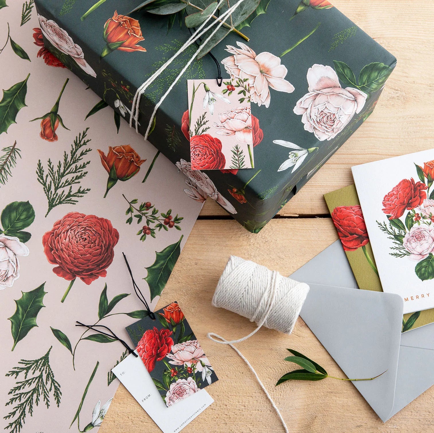 Berry Roses - Navy Christmas Gift Wrap - Hollow Way Home