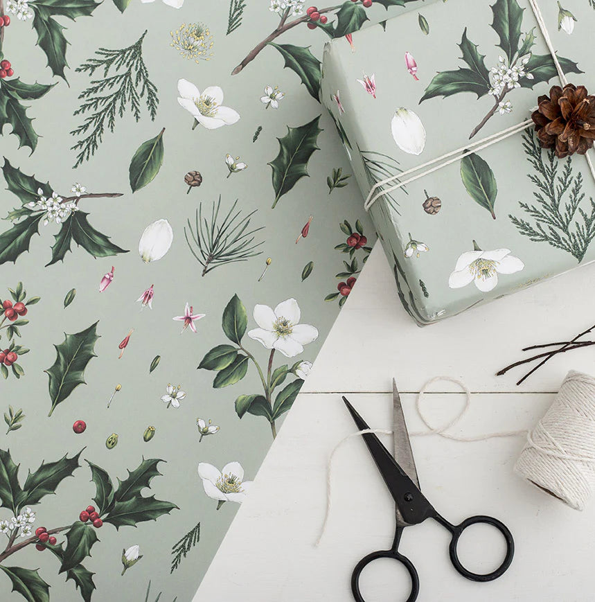 Berry Mix - Green Christmas Gift Wrap - Hollow Way Home
