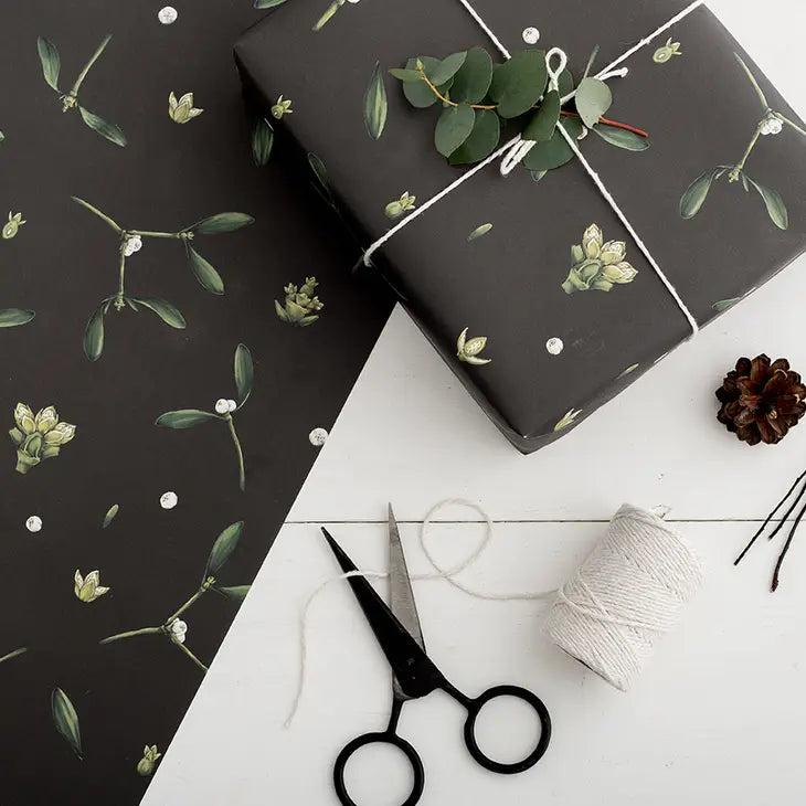 Mistletoe - Black Christmas Gift Wrap - Hollow Way Home