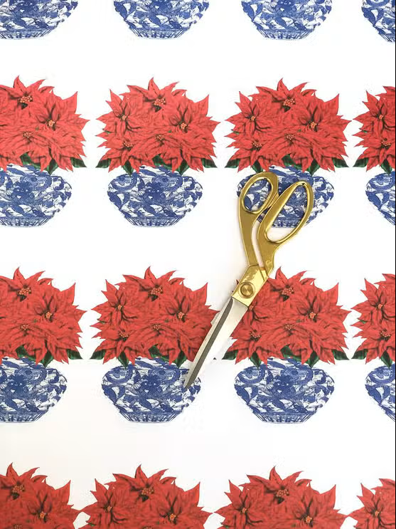 Poinsettia Chinoiserie Gift Wrap - Hollow Way Home