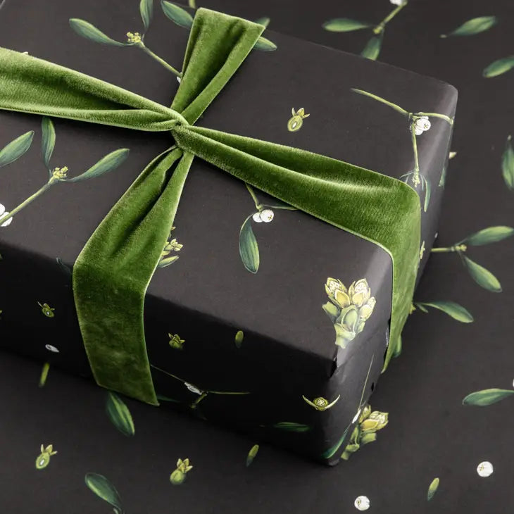 Mistletoe - Black Christmas Gift Wrap - Hollow Way Home