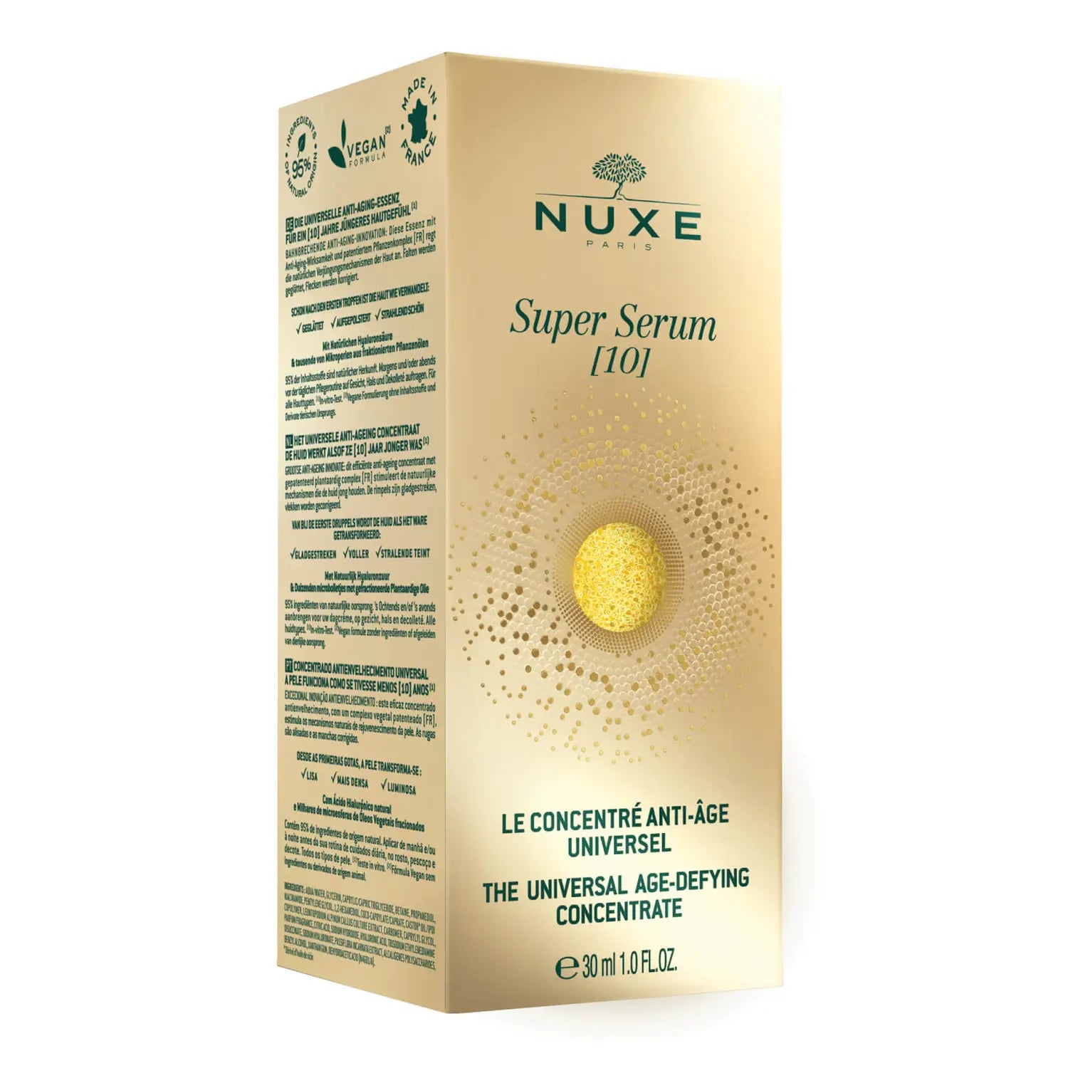 NUXE Super Serum [10] - Anti Aging Care with Hyaluronic Acid and Niacinamides. Correction of Wrinkles, Fine Lines, Firmness & Dark Spots, 1 Fl Oz - Hollow Way Home
