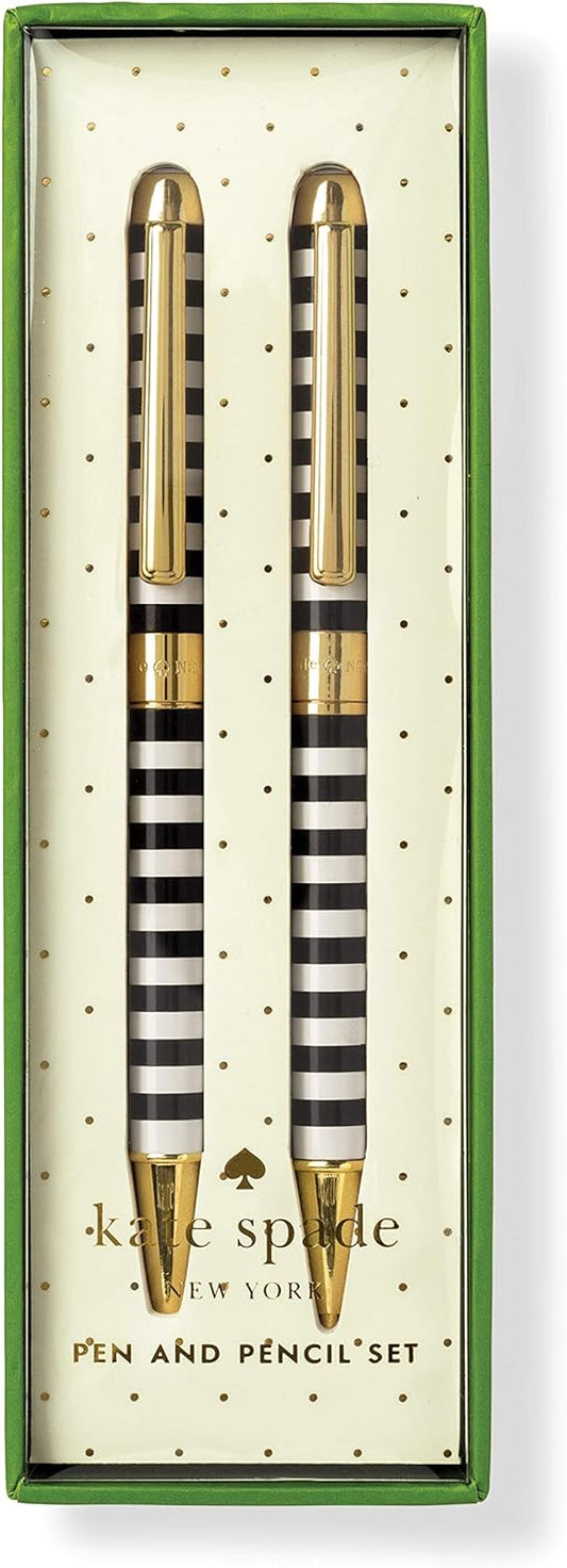 Kate Spade New York Black Ink Ballpoint Pen and 0.9mm Mechanical Pencil Set, Black Stripe - Hollow Way Home