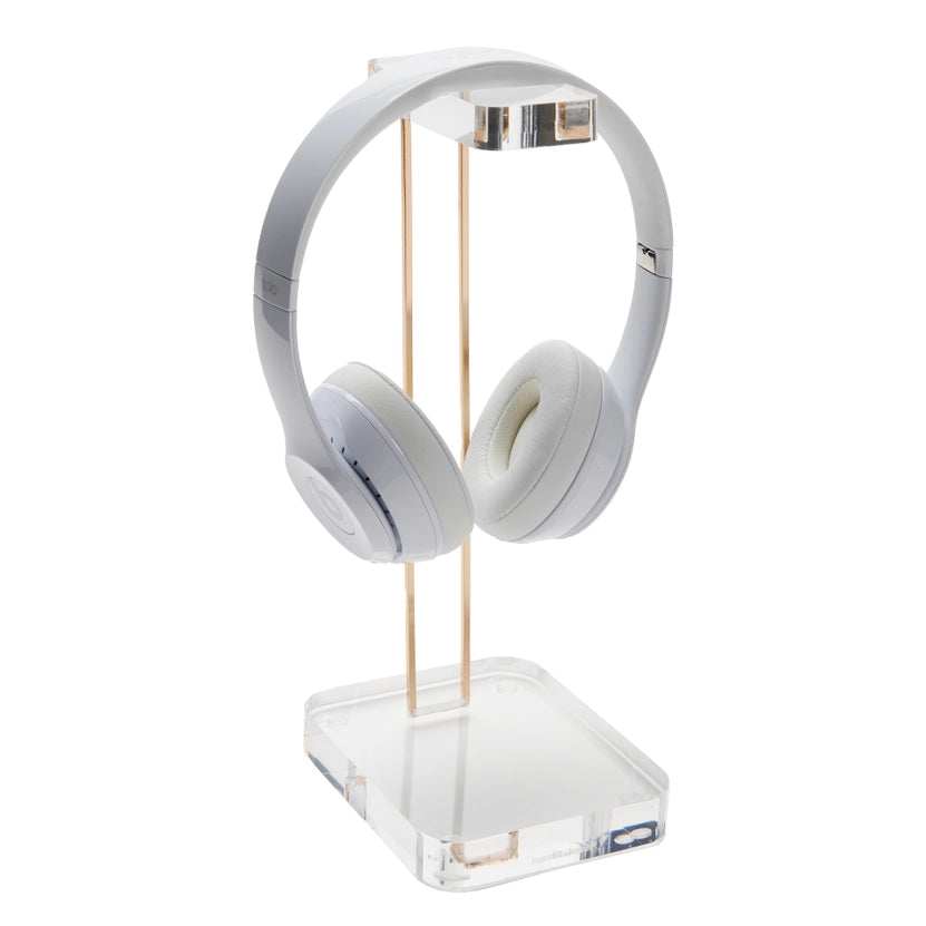 russell+hazel Acrylic Headphones Stand, Office Accessories, Clear, with Gold Hardware, 4” x 5” x 10.5” - Hollow Way Home